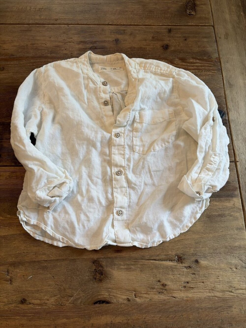 Zara Kids Cream Linen Blend Band Collar Button-Up Shirt Size 5-6 (116)